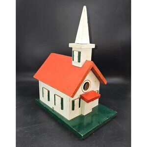 Vintage Handcrafted Wooden Church Birdhouse With Red Roof & Steeple CM2250